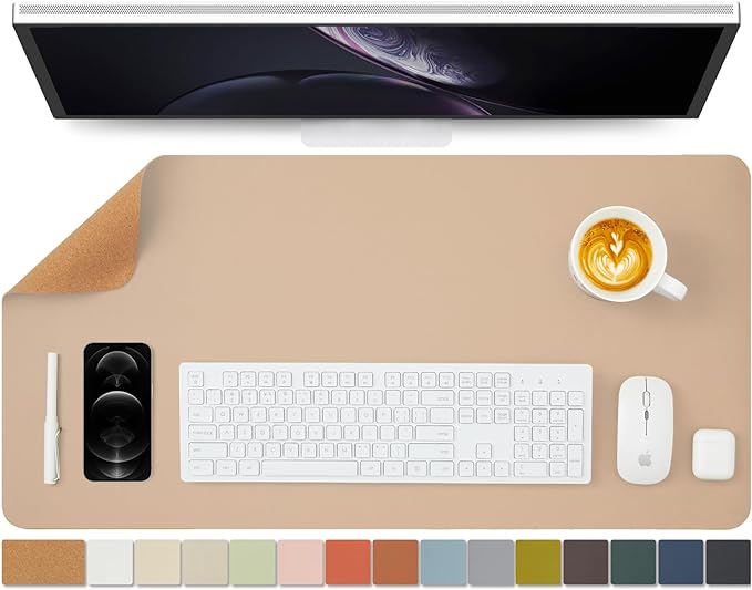 Cork Apricot Desk Mat - Dual-Sided Desk Pad for Office and Home - Desk Organization and Accessories - Ideal for Large Mouse Pad and Desk Mats on Top of Desks(31.5"x 15.7")