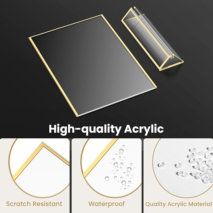 Gold Frames 4X6 Acrylic Sign Holder Double-Sided Acrylic Picture Frames Display Stand for Flyer Holder Menu Holder Wedding Table Number with Removable Sticky Dots-24 Pack