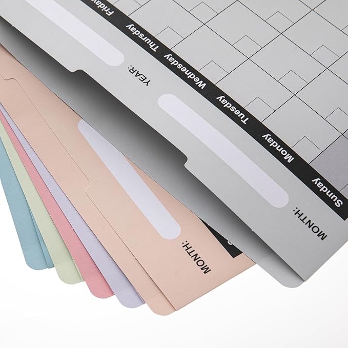 Y YOMA 6 Pack File Folder Jackets Letter Size Paper Pocket File Folder with Reinforced Straight-Cut Tab Pre-Printed Job Folders No Expansion Organizer for Office, Soft Colors, Calendar Design