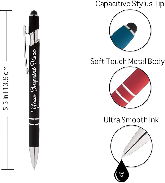 Up to 500 Pcs Custom Pens Bulk | Rainbow of Colors | Soft-Touch Metal Black Ink Personalized with Name or Message (Black, 500 pcs)
