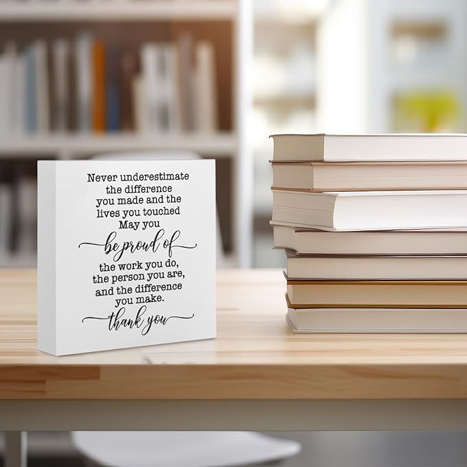 Inspirational Retirement Gift Office Supplies Rustic Desk Decor White Wooden Box Sign Positive Thank You Farmhouse Wood Plaque Coworker Leaving Cubicle Accessories Home Shelf Decorations