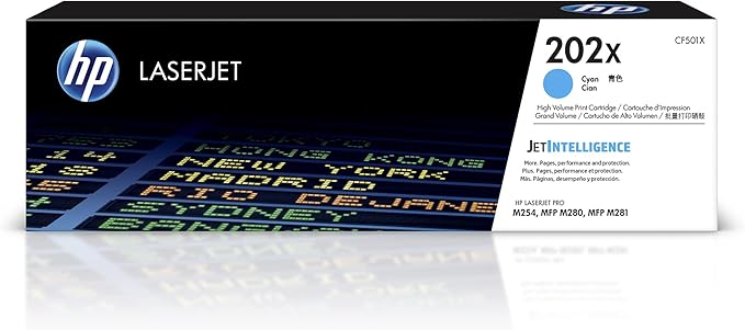 HP 202X Cyan High-yield Toner Cartridge | Works with HP Color LaserJet Pro M254, HP Color LaserJet Pro MFP M281 Series | CF501X