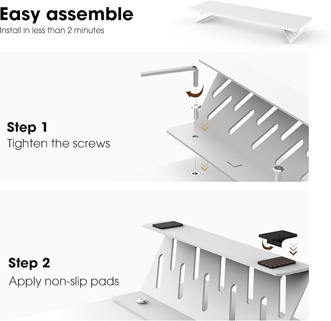 Fenge Monitor Stand Riser, Desk Top Shelf for 2 Monitors, Computer Stands for Desk, Wood & Steel Desktop Riser for Laptop, PC, Printer