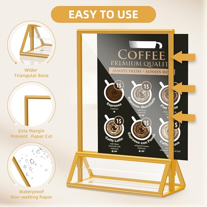 Acrylic Sign Holder 5x7 Gold Picture Frame Clear Acrylic Frames Display Stand Double Sided Table Menu Holders for Wedding Table Numbers Restaurant Photos (8 pcs)