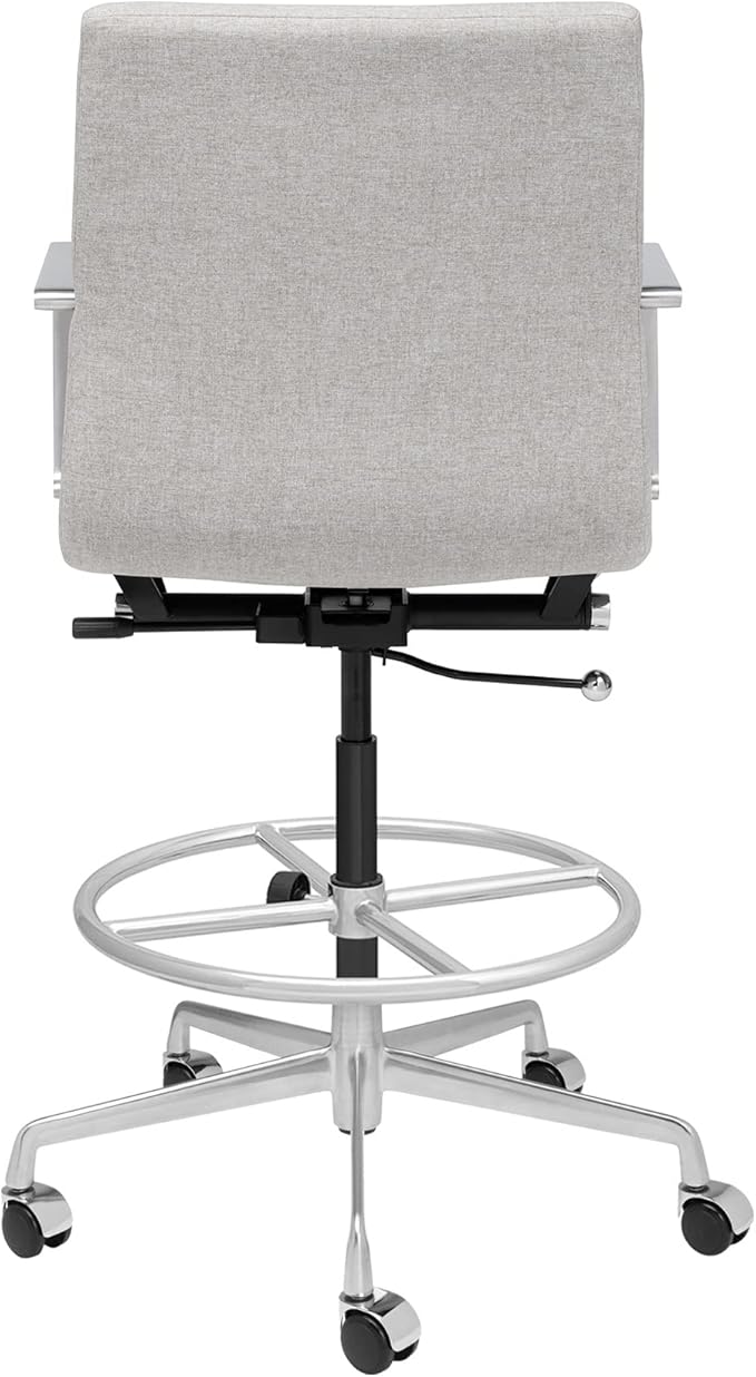 Laura Davidson Furniture SOHO II Ribbed Drafting Chair for Standing Desks, Standing Desk Chair - Ergonomically Designed, Draft Height, Arm Rest & Cushion, Made of Poly-Cotton Fabric, Grey Fabric
