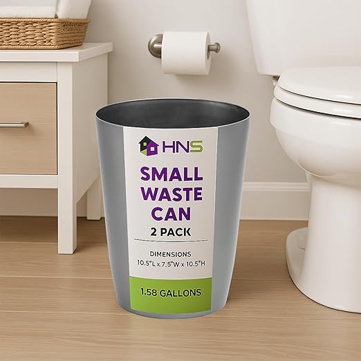 Mini Waste Basket - Durable Small Plastic Garbage Trash Can Bin - Lidless Open-Top Rectangular Slim Profile for Compact Spaces - Suitable for Home, Office, Kitchen and More (2-Pack, Silver Brushed)