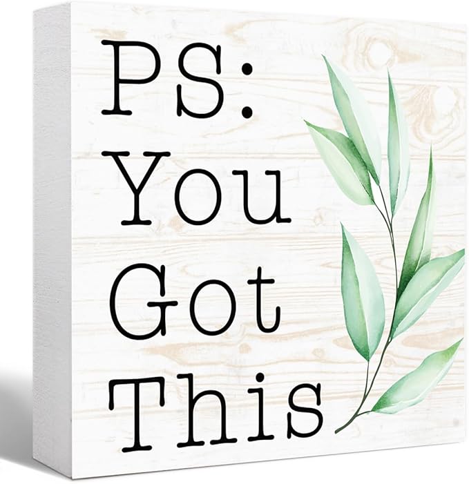 You Got This Sign Wood Box,Funny Inspirational Quote Wooden Block Sign for Home Office Tabletop Shelf Decor 5" x 5",Motivational Desk Decor Accessories for Women