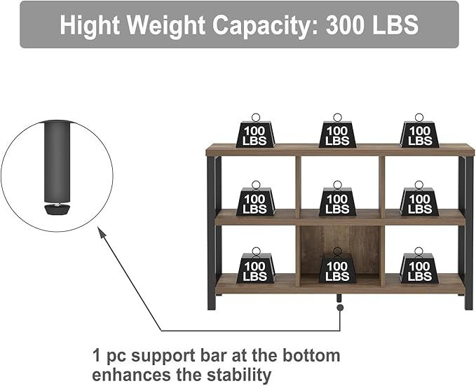 FOLUBAN 6 Cube Storage Organizer with Shelf, Industrial Horizontal Bookshelf, Low Cubby Bookcase for Living Room Bedroom, 47 Inch Oak
