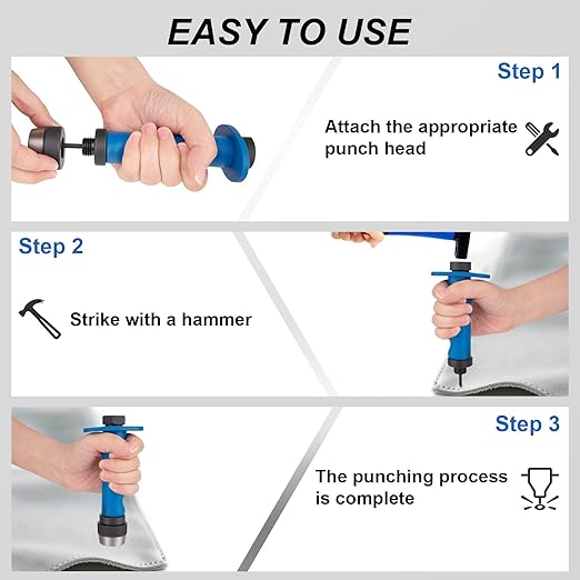 Hollow Punch Set, 14pcs Premium Leather Hole Punch Kit with Pin Point Punch Shaft, Gasket Cutting Puncher for Leather, Rubber & Plastic, 3/16" to 1-3/8"