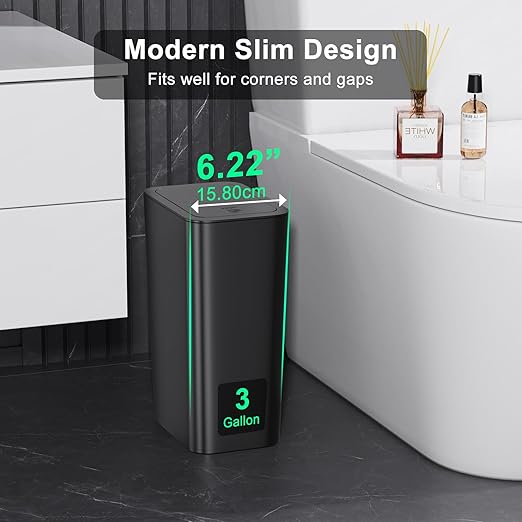 N. NETDOT 3 Pack Small Trash Can with lid, 3 Gallon Bathroom Trash Can,Garbage Can Slim Trash Bin Waste Basket for Bathroom,Kitchen,Bedroom,Living Room,Office,Laundry - Black