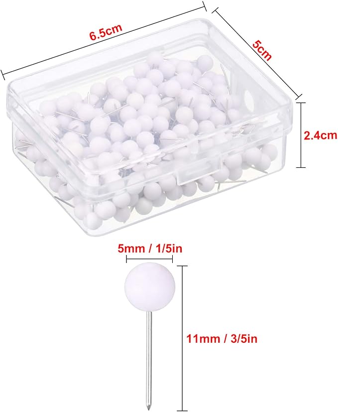 Map Tacks Push Pins Small Size 300 Packs (White, 1/5 Inch)