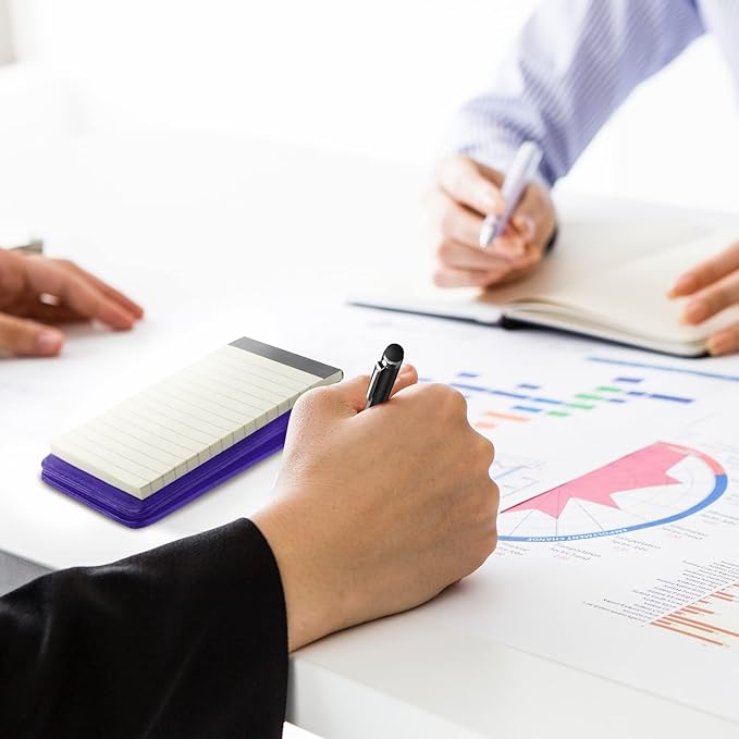 Outus 10 Pcs Pocket Notebook with Pen Set Included Mini Pocket Notepad Holder with 50 Lined Sheets, Metal Pen, 8 Pcs 3 x 5 Inch Memo Book Refills, 30 Lined Paper Per Note Pad (Purple)