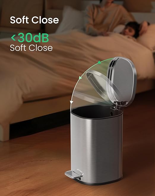 Cesun Bathroom Trash Can with Lid, 1.3 Gallon Small Garbage Can with Foot Pedal, Metal Round Wastebasket for Bathroom, Bedroom, Office, Silver