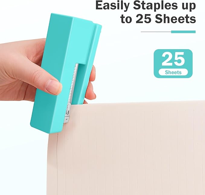 1 Desktop Stapler & 1 Tape Dispenser - 25 Sheet Capacity with 830 Staples and Staple Remover, Non-Slip for Office,School, Home & Classroom, Green(Tape not Included)