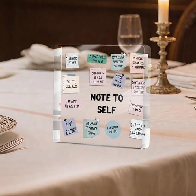 Positive Affirmation Gifts for Women Men Friends, Mental Health Therapist Office Desk Acrylic Sign, Counseling Office Art Decorative Signs for Desk Shelf Tabletop Cubicle, Note to Self