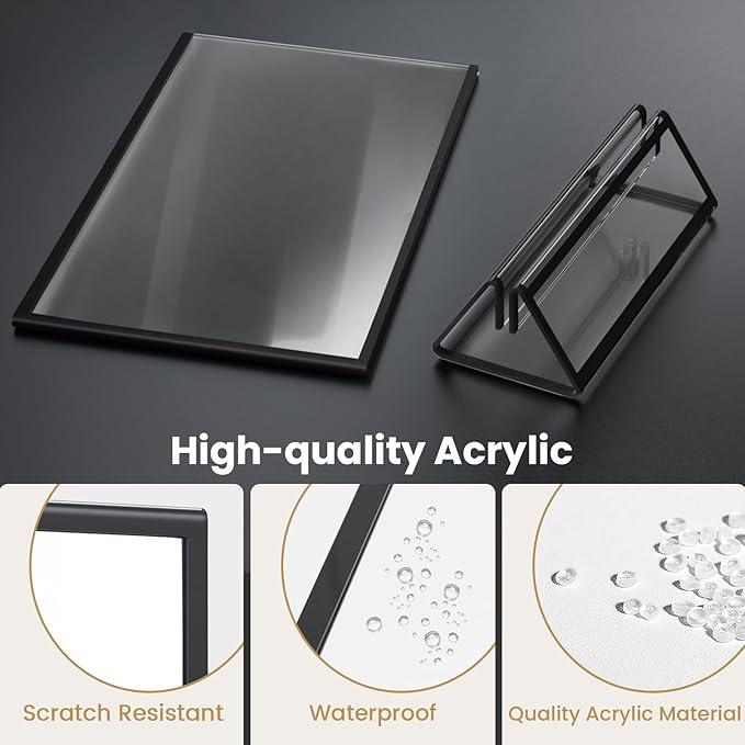 Acrylic Sign Holder 8.5X11 Black Picture Frame Double-Sided Acrylic Frames for Wedding Table Numbers Photo Frames Flyers Menu with Removable Sticky Dots-6 Pack