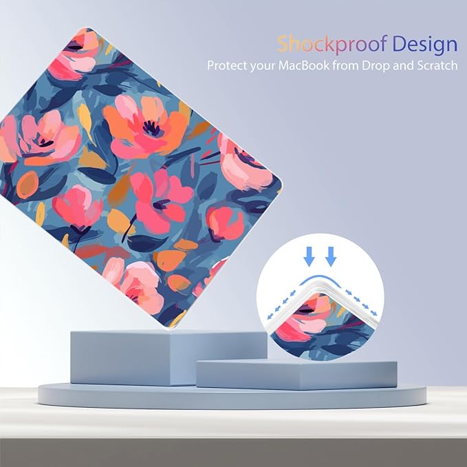 Teryeefi 3D Print Hard Shell Case for MacBook Pro 16 inch, M4 M3 M2 M1 Chip Pro Max 2025 2024-2021,fits Model A3403 A3186 A2991 A2780 A2485 with Type C Adapter & Keyboard Skin-Abstract Pink Flower