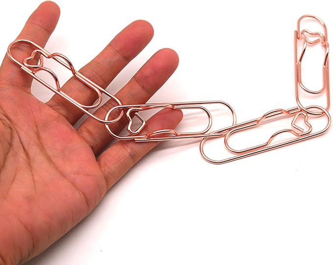 12-Pack Pen Holder Clips for Notebook, Cute Heart Paper Clips,Rose Gold Office Supplies(12 Rose Gold)