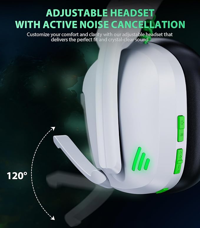 Wireless Gaming Headset for PS5, PC, PS4, Switch, Mac, 2.4GHz Low-Latency & Bluetooth 5.3 Headphones with Noise Canceling Mic, Stereo Sound, 50Hr Long Lasting Battery (White)