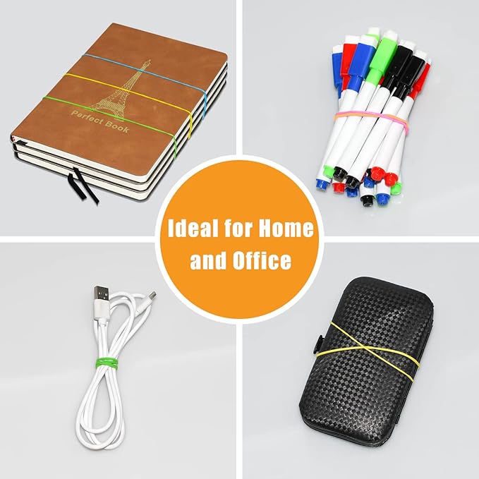 JIKIOU Multicolor Rubber Bands for School Home Office, 280PCS Colored Elastics Bands, Assorted Color Rubber Bands(Unstretched Diameter:1-1/2inch,Red,Yellow, Blue,Green,Pink,Purple,Orange）