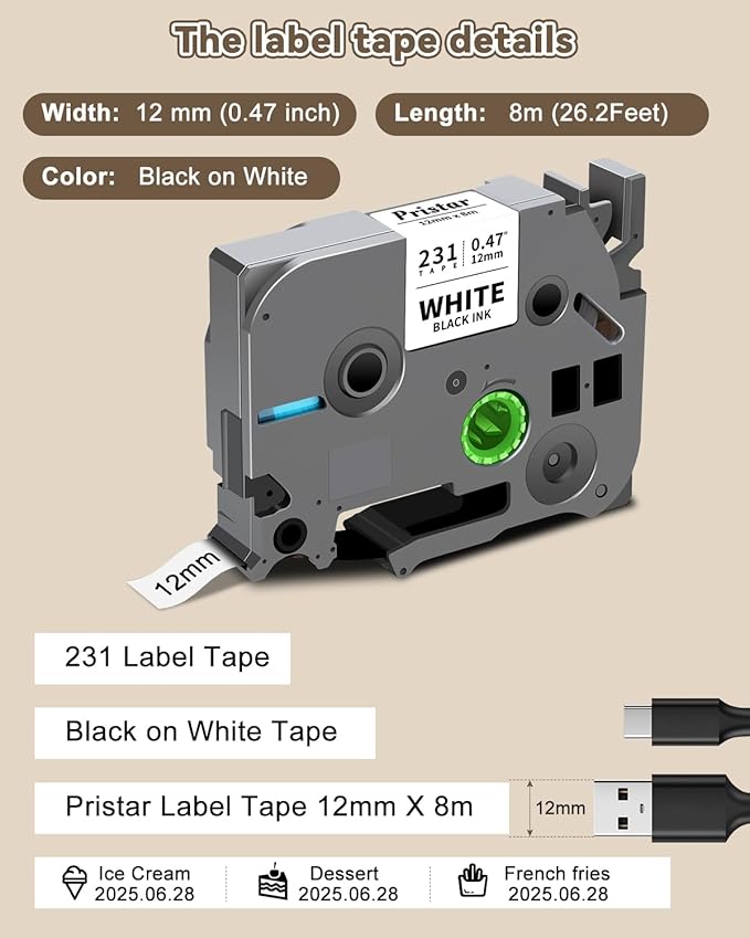 Tze-231 12mm 0.47 Laminated White Tape Replace for Brother P Touch Label Tape Compatible with Brother Label Maker PTouch H110 D220 D600 D410 D210 D200 D400 P700 1280 1880, TZe Label Tape 1/2 Inch 3pk