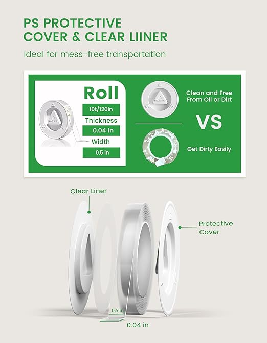 2PCS Double Sided Tape Heavy Duty, 1/2" 10' Arcylic Nano Tape, Transparent Strong Two Sided Adhesive Mounting Tape, Clear Picture Hanging Strips for Wall, Poster, Photo, Craft