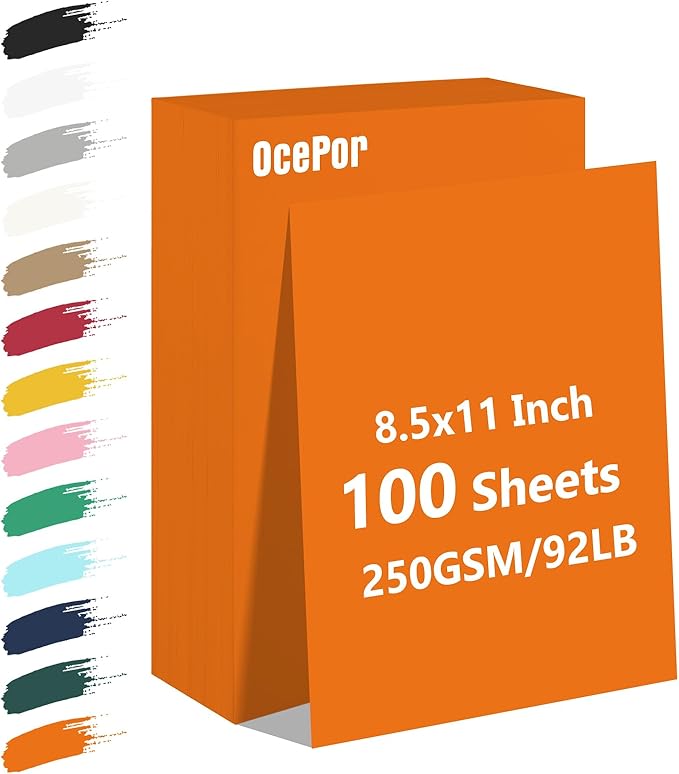 OcePor 100 Sheets Orange Cardstock Paper, Colored Printer Paper 8.5 x 11, Thick Construction for Cards Making, Scrapbook，Office Printing, Invitations, Certificates，DIY Crafting 92 lb/250gsm