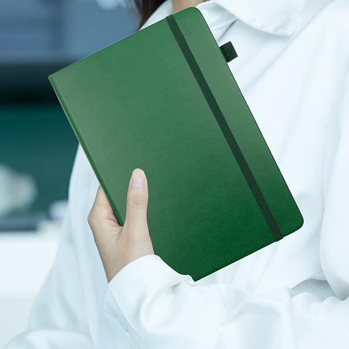 Deziliao Lined Journal Notebooks with Pen Loop, Hardcover Notebook Journal for Work, 100Gsm Premium Thick Paper with Inner Pocket, Medium 5.7"x8.4", （Dark-Green, Ruled）