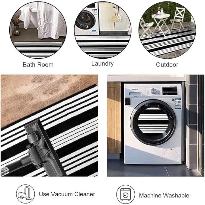 OJIA Christmas Front Door Mat 24"x35" Black and White Front Door Rug Washable Entryway Rug Cotton Handwoven Holiday Indoor Outdoor Doormat Small Area Rugs for Porch/Home Entrance Decor