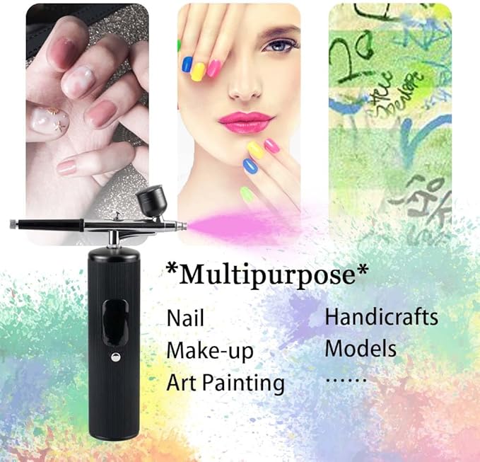 48PSI High-Pressure Airbrush Kit with Compressor, 0.3mm Nozzle & 4000mAh Battery - Handheld Portable Spray Gun for Nail Art, Makeup, Painting, Graffiti, Cake Decorating,Model Coloring (Black)