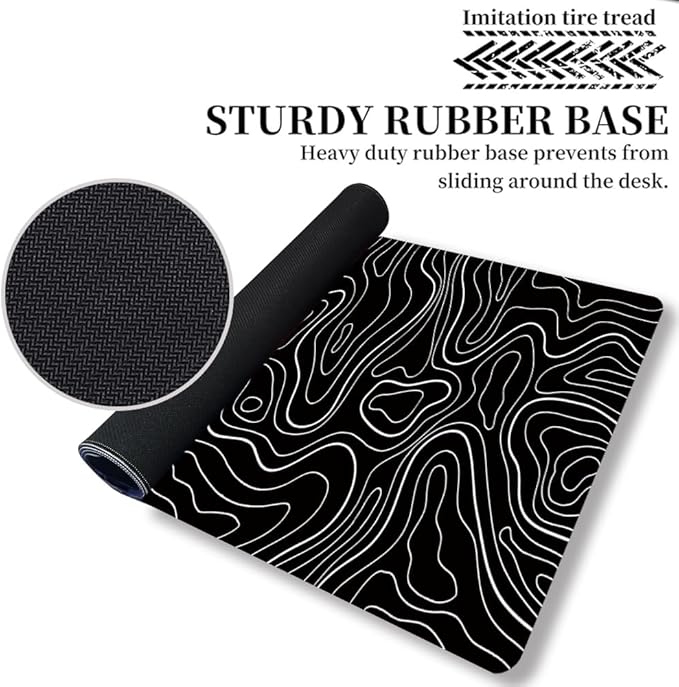 Large Gaming TOPO Keyboard Mouse Pad Black Topographic Mouse Pad with Anti-Slip Rubber Base, Extended XXL Long Gaming Mousepad Big Mouse Pads for Desk,31.5 X 11.8 Inch