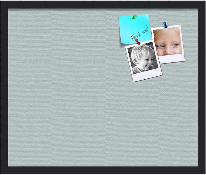 PinPix 24x20 Inch Cork Bulletin Board. This Decorative Framed Pin Board Comes with Soft Blue Design and a Satin Black Frame. Ideal for Home Office Decor or Message Board (PinPix-1814)