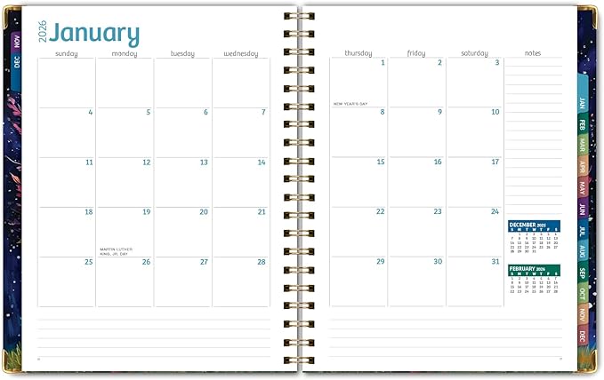 HARDCOVER 2026 Planner, 8.5"x11": 14 Months (November 2025 - December 2026), Daily Weekly Monthly Planner, Yearly Agenda, Bookmark, Pocket Folder and Sticky Note Set (Black Tree Seasons)