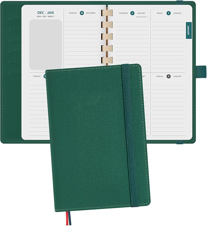 BEZEND Pocket Calendar 2026 Weekly and Monthly (Soft Spiral-4.25" x 6.75") Two Pages per Week Planner Runs Jan to Dec, Pen Holder, Card Slots & Refillable Vegan Leather Softcover - Evergreen