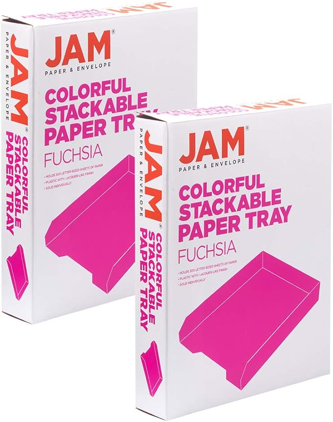 JAM PAPER Stackable Paper Trays - Pink - Desktop Document, Letter, & File Organizer Tray - 2/Pack