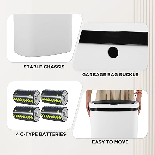 PayLessHere 13 Gallon Trash Can Kitchen Trash Can Automatic Garbage Can with Lid Touch Free High-Capacity Motion Sensor for Kitchen Bedroom Bathroom Office Wateproof Trash Bin (3, White)