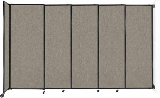 Wall-Mounted Sliding StraightWall Room Divider | Adjustable Widths | Locking Wheels | Room Separator | Up to 11'3" Wide x 6'10" Tall Warm Pebble Fabric Panels