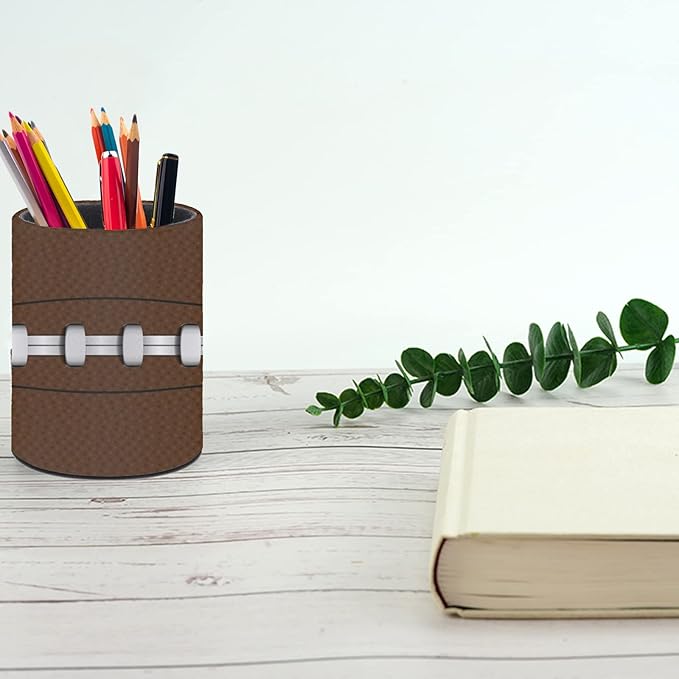 American Football Pen Holder Pencil Organizer Cute Pencil Cup Desk Decor Makeup Brush Holder PU Multifunctional Office Suppliesfor Home Classroom School