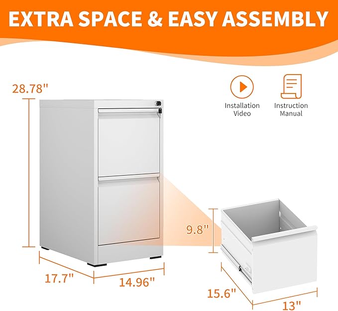 Metal File Cabinet with Drawer Heavy Duty Home Office Steel Vertical Filing Lockable Cabinets for Legal/Letter Size,Assembly Required