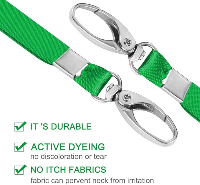 50 Pack Lanyards for Id Badges Holder Bulk Lanyard with Clip Swivel Hooks (Green)