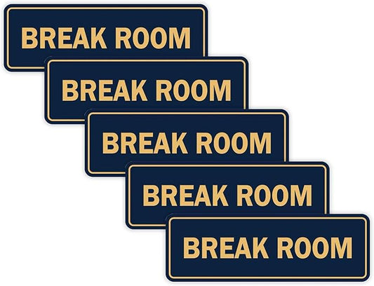 Standard Break Room Door or Wall Sign - Blue/Gold - Small 5 Pack