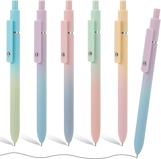 Gel Pens, 5Pcs Smooth Writing Medium Point 0.7mm Pens for Journaling, Black Ink Cute Stationary Office Desk Accessories, Aesthetic School Office Supplies for Women (5Pcs Gradient-Black Ink)