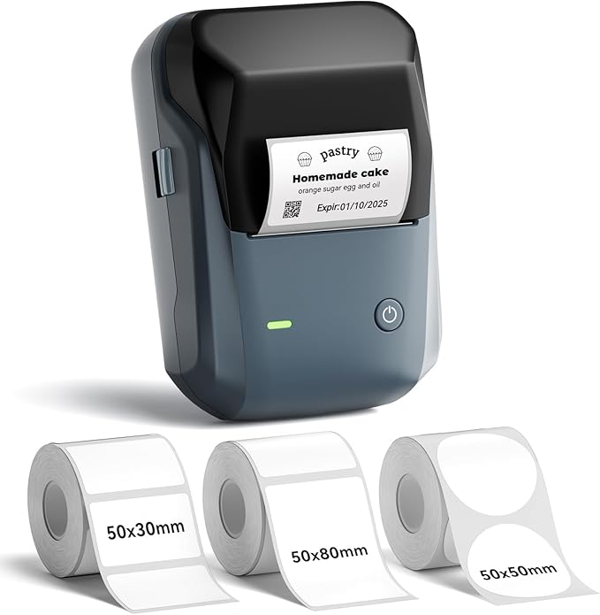 NIIMBOT B1 Label Maker, Bluetooth Portable Thermal Printer Machine with Large Waterproof Tape and Multiple Templates for Small Business,Office,Home,School, 2 Inch (Blue, 1 Printer+3 Roll Label)