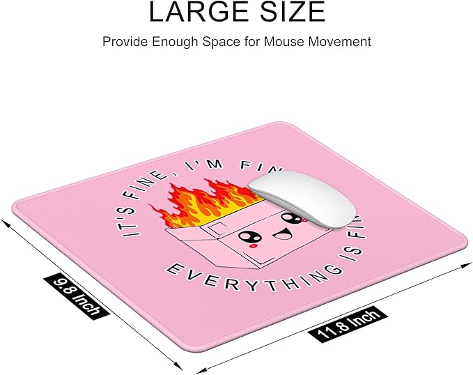 Auhoahsil Mouse Pad, 12 x 10 in Dumpster on Fire Computer Mouse Pad for Desk, Premium-Textured Non-Slip Rubber Stitched Edges Waterproof Square Mouse Mat for Gaming Work Wireless Mice, It's Fine