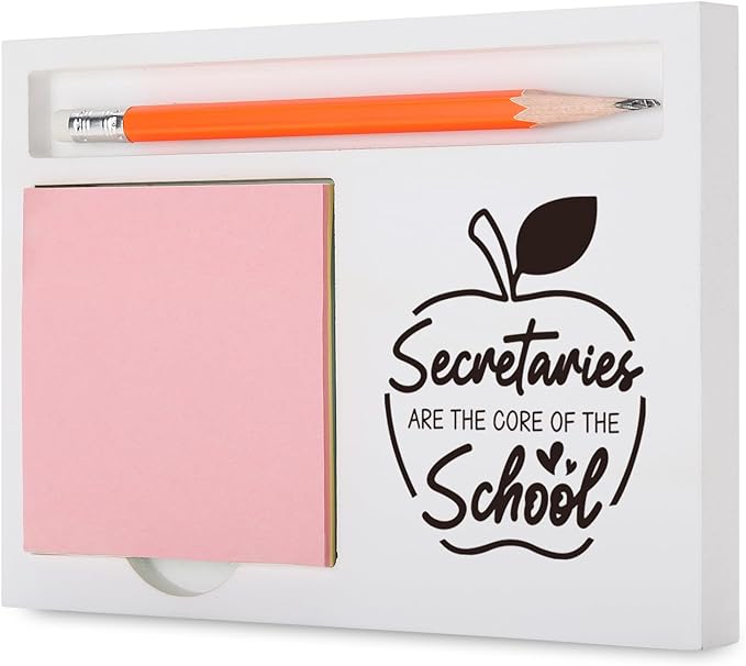 School Secretary Gifts Desk Organizer with “Secretaries are The Core of The School” Apple Design for Appreciation, Farewell, Retirement Desk White Note Pad Holder XBCT11