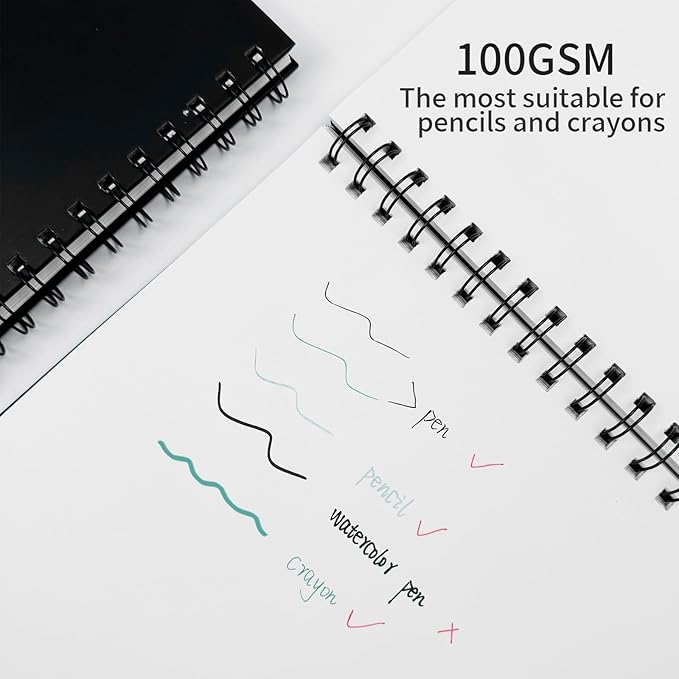 Blank Spiral Notebook, 8.5" x 11" Hardcover Sketch Book, 4 Pack Large Blank Journal for Drawing, A4 Black Unlined Journals for Women Men Office School Home