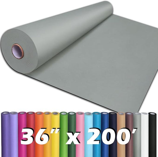 PerkHomy 36" x 2,400" (200') Light Grey Kraft Paper Roll for Craft Bulletin Board Paper Art Table Covering Crafting Gift Wrapping Bouquet Packing Parcel 80GSM 55LB (Light Grey, 36" x 200')