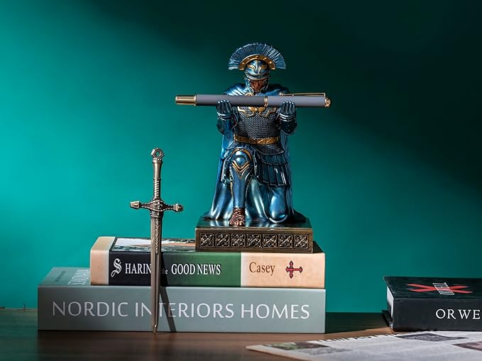 Centurion Cloak Warrior Knight Pen Holder Mobile Phone Stand Desk Organizers and Accessories as Gift for Office and Home (Blue)