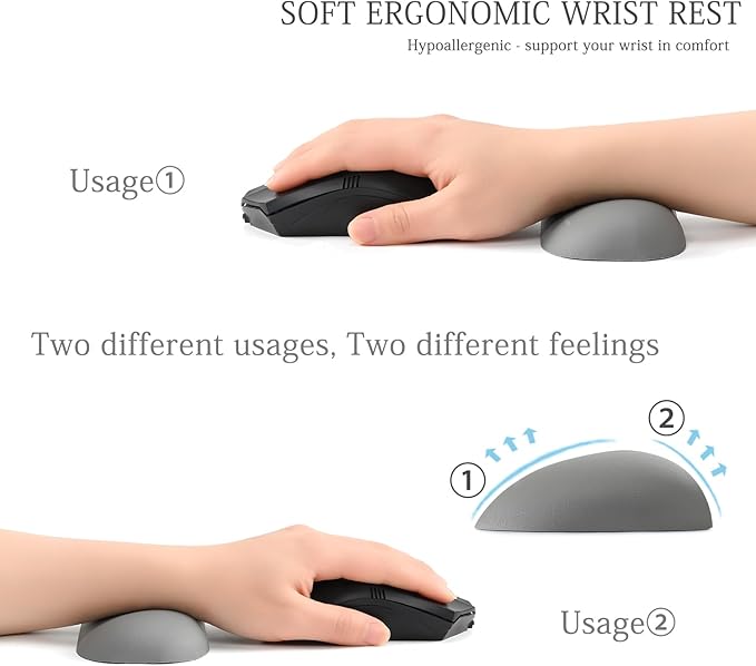UnivoColors Design-Wave Wrist Rest, Artificial Sheepskin+Memory Foam+Ergonomic+Anti-Slip Gel, Resilience Support During Work and Gaming,Mouse Accessory,Grey