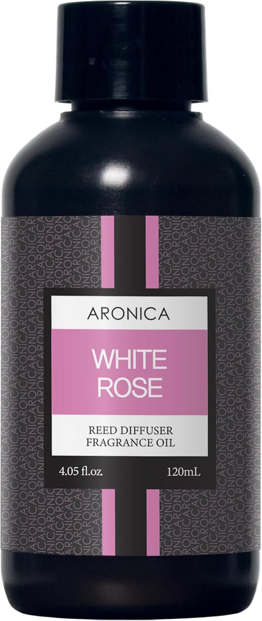 Aronica Reed Diffuser Refill 120ml - White Rose, Home Fragrance Flower Diffuser Oil Sticks, Bulgaria Rose Scent Aromatherapy, Aroma Liquid Bottle for House Hallway Diffuser Set